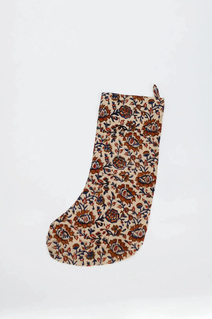 Multi Color Floral Block Print Stocking - Maple Village Lane