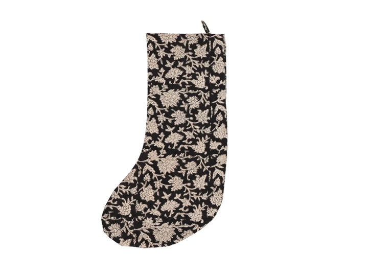 Black Floral Block Print Stocking - Maple Village Lane