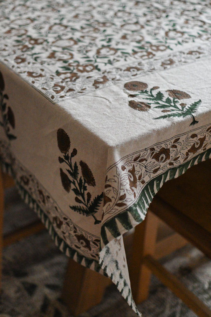 Clara Floral Block Print Tablecloth - Maple Village Lane