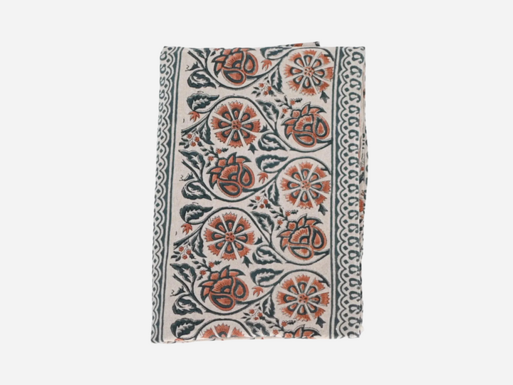 Salmon Floral Block Print Tablecloth - Maple Village Lane