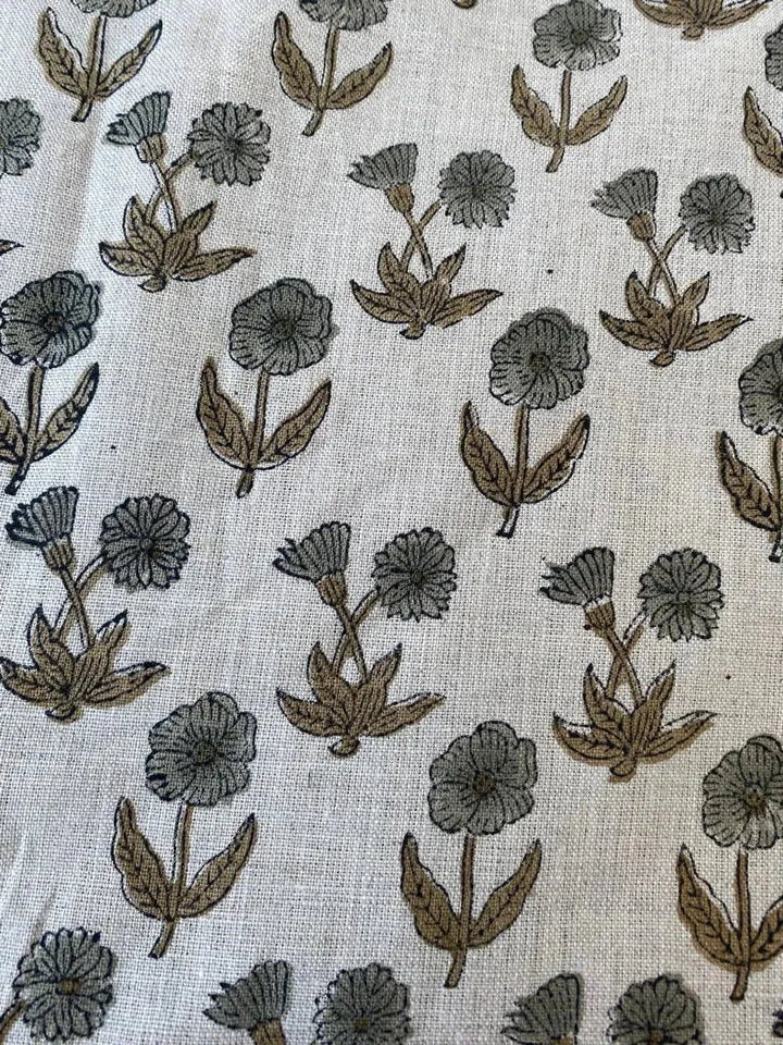58" inches Hand Block Printed Linen Fabric , Home Decor Best Linen Fabric for decor, pillows ,upholstery, curtain - Maple Village Lane