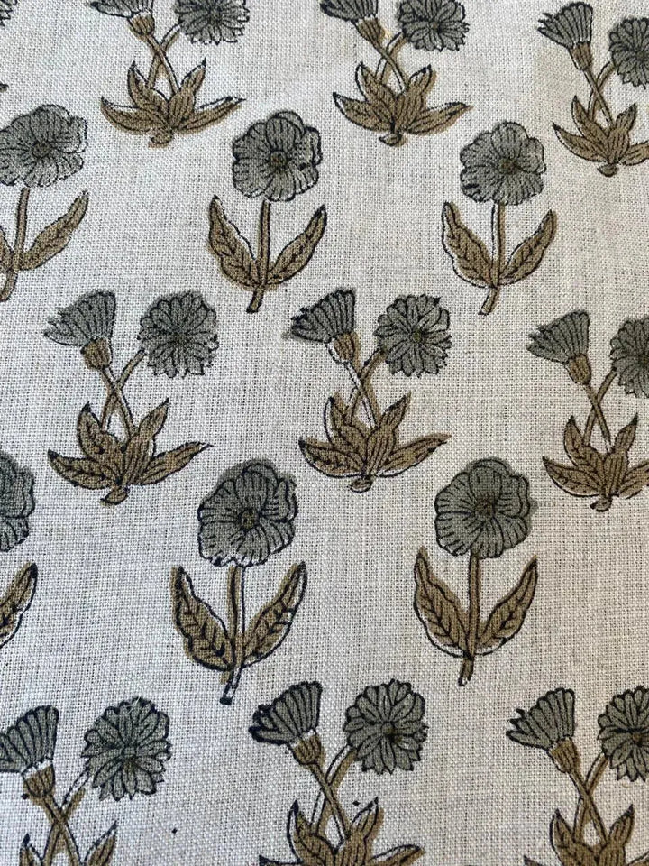 58" inches Hand Block Printed Linen Fabric , Home Decor Best Linen Fabric for decor, pillows ,upholstery, curtain - Maple Village Lane