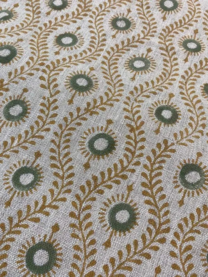 Sahara Motif Handloom Hand Block Linen Fabric - Maple Village Lane
