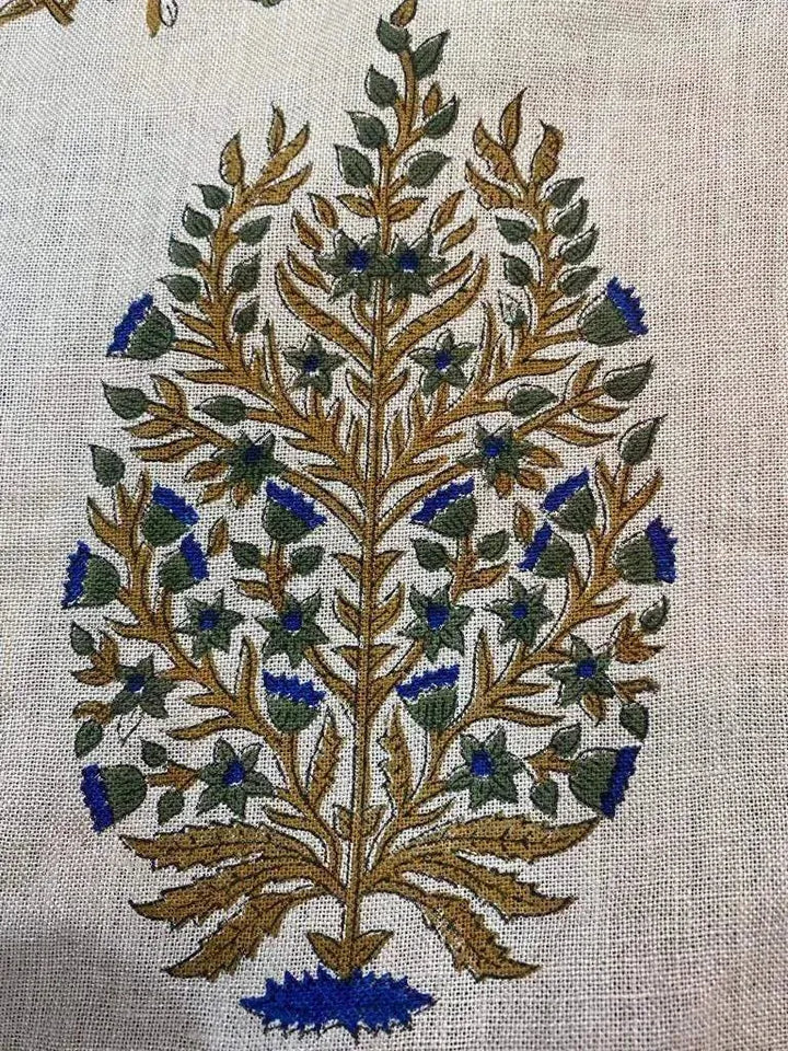 Flower Block Print Heavy Linen Designer Upholstery Fabric - Maple Village Lane