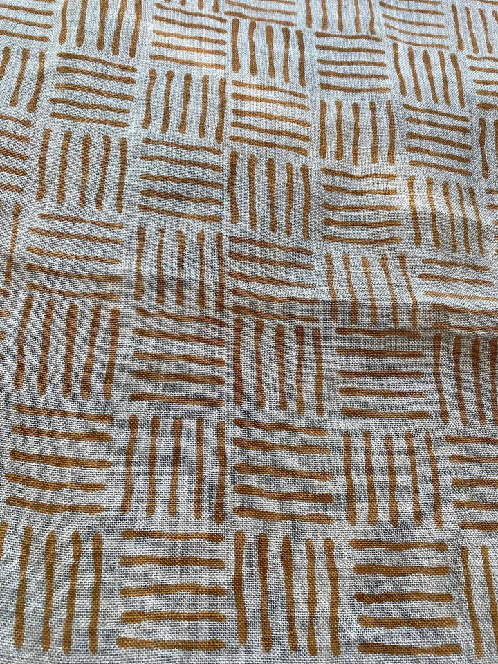 Eva Designer Hand Block Print Linen Fabric For Upholstery - Maple Village Lane