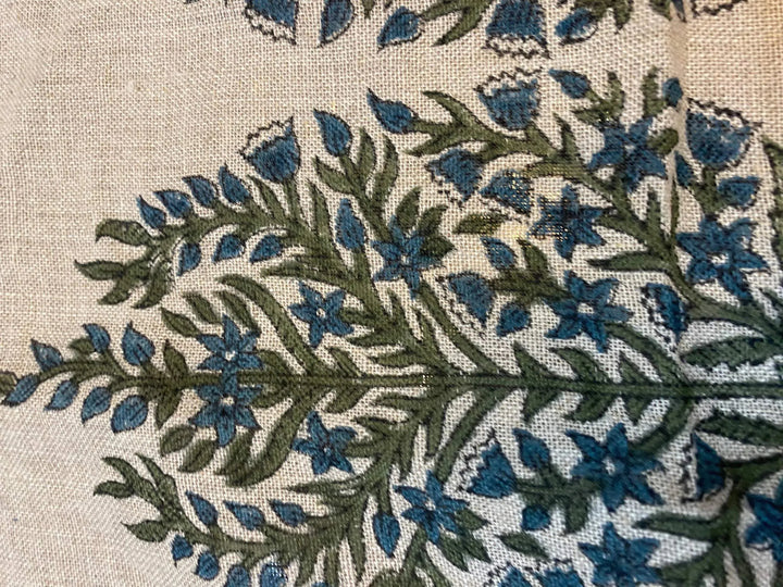 Hugh Hand Block Print Designer Linen Fabric for Upholstery - Maple Village Lane