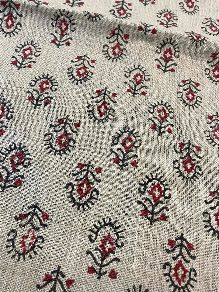 58" inches Hand Block Printed Linen Fabric , Home Decor Best Linen Fabric for decor, pillows ,upholstery, curtain - Maple Village Lane