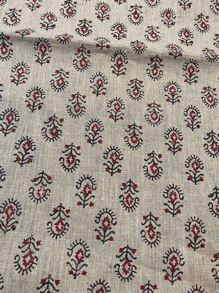 58" inches Hand Block Printed Linen Fabric , Home Decor Best Linen Fabric for decor, pillows ,upholstery, curtain - Maple Village Lane