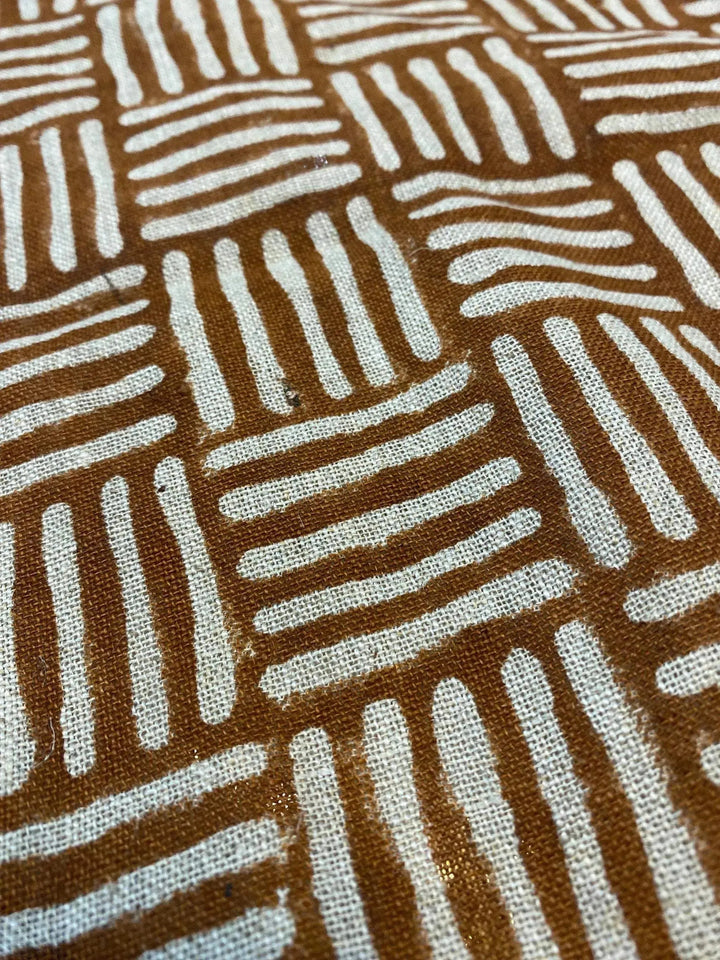 Eva Designer Hand Block Print Linen Fabric For Upholstery - Maple Village Lane