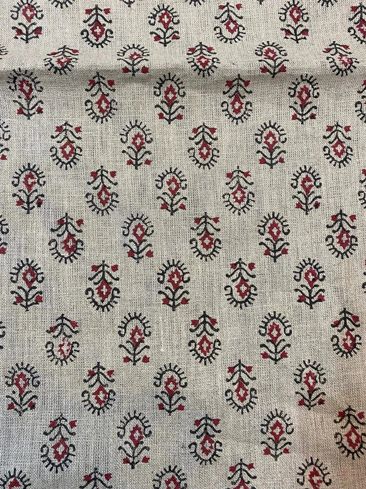 58" inches Hand Block Printed Linen Fabric , Home Decor Best Linen Fabric for decor, pillows ,upholstery, curtain - Maple Village Lane