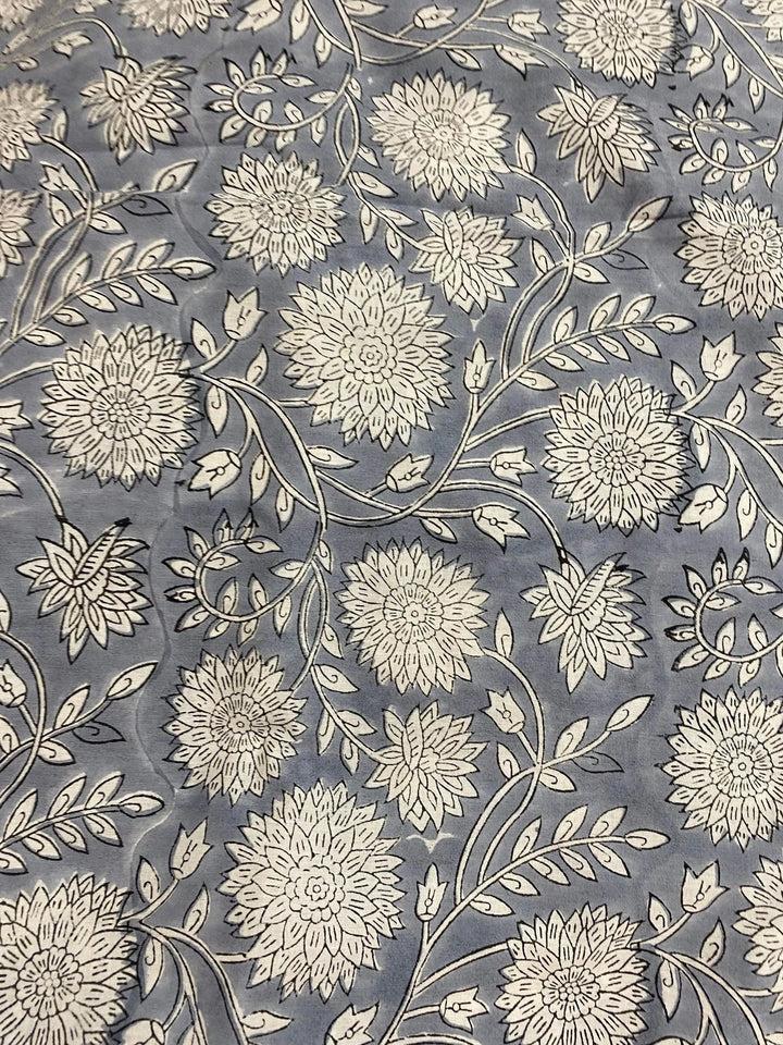 Floral Print Block Print Fabric 100% Cotton Indian Fabric, Hand Printed Natural Vegetable Dye Soft Cotton Woman Dress Fabric By Yard - Maple Village Lane