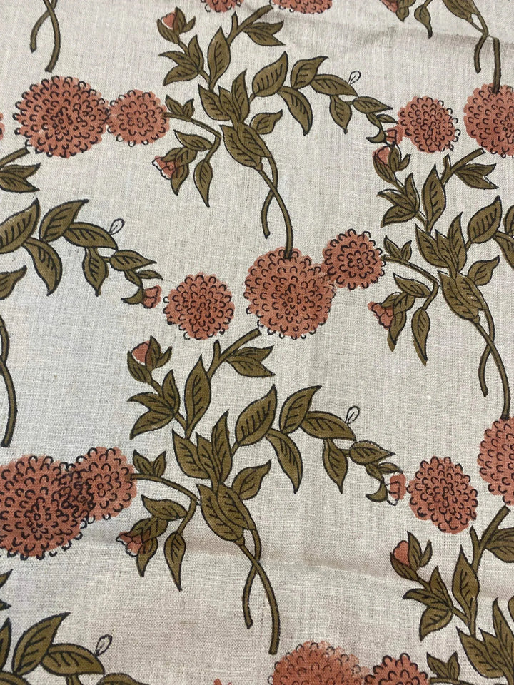 58" inches Indian Hand Block Print Fabric, Indian Linen Fabric, Block Print Fabric, Designer Floral Printing Fabric, Upholstery fabric, - Maple Village Lane