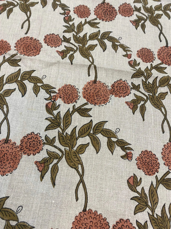58" inches Indian Hand Block Print Fabric, Indian Linen Fabric, Block Print Fabric, Designer Floral Printing Fabric, Upholstery fabric, - Maple Village Lane