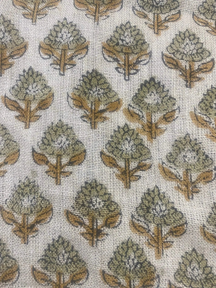 58" inches Hand Block Printed Linen Fabric , Home Decor Best Linen Fabric for decor, pillows ,upholstery, curtain - Maple Village Lane