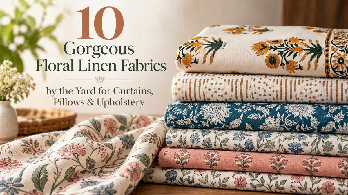 10 Gorgeous Floral Linen Fabrics by the Yard for Curtains, Pillows & Upholstery