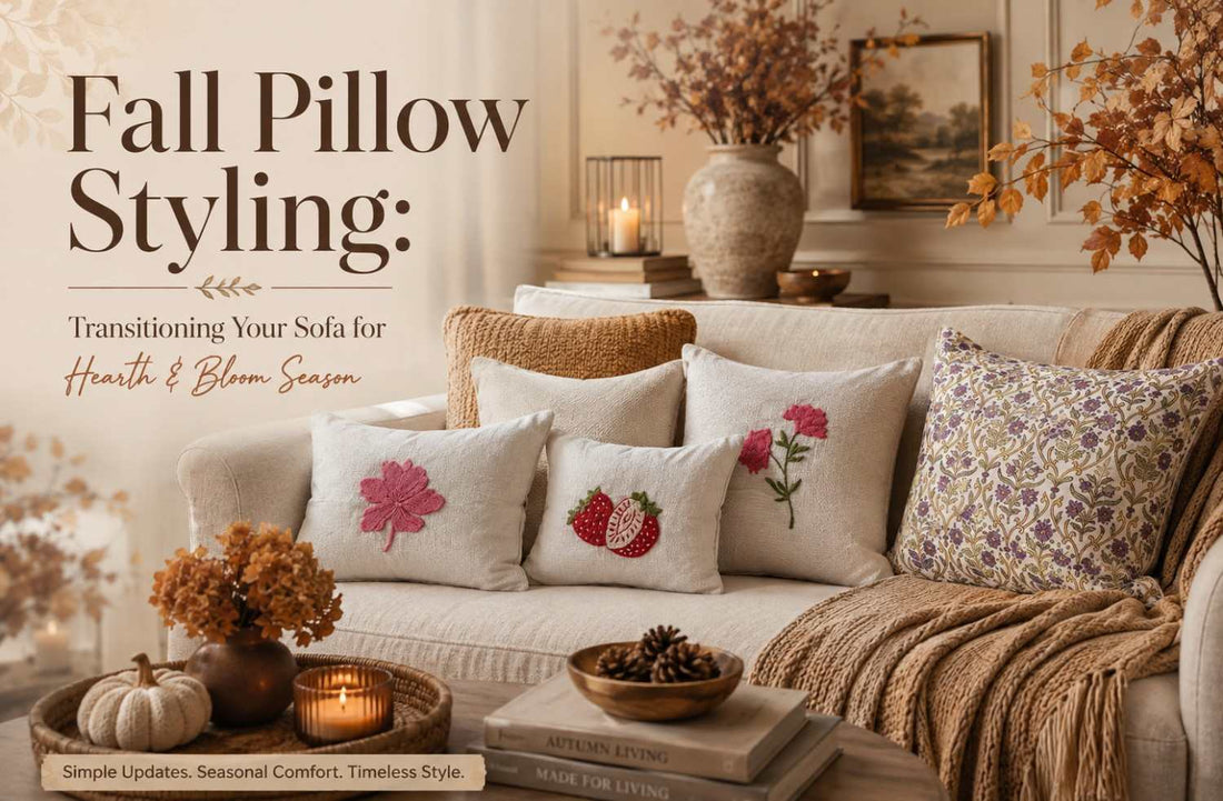 Fall Pillow Styling: Transitioning Your Sofa for Hearth & Bloom Season