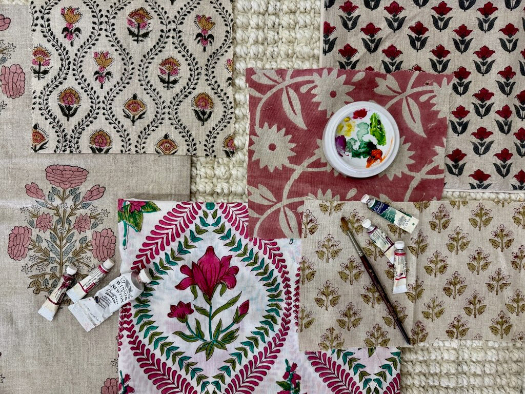 Close-up of a hand-block printed cotton motif on 180 GSM base, showing the intricate detail and the absence of synthetic ink buildup.