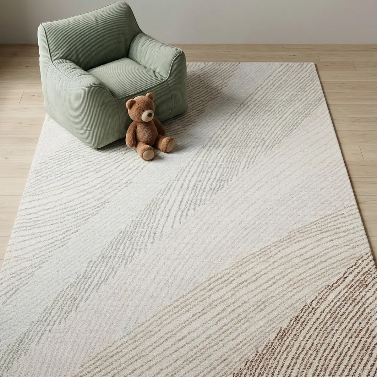 Close-up of a natural fiber rug in a French farmhouse setting, showcasing the rhythmic hand-loomed weave and organic textures that complement rustic furniture and tonal decor.