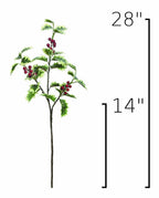 28" Faux Winter Holly Stem