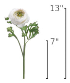 13" Faux White Ranunculus Stem