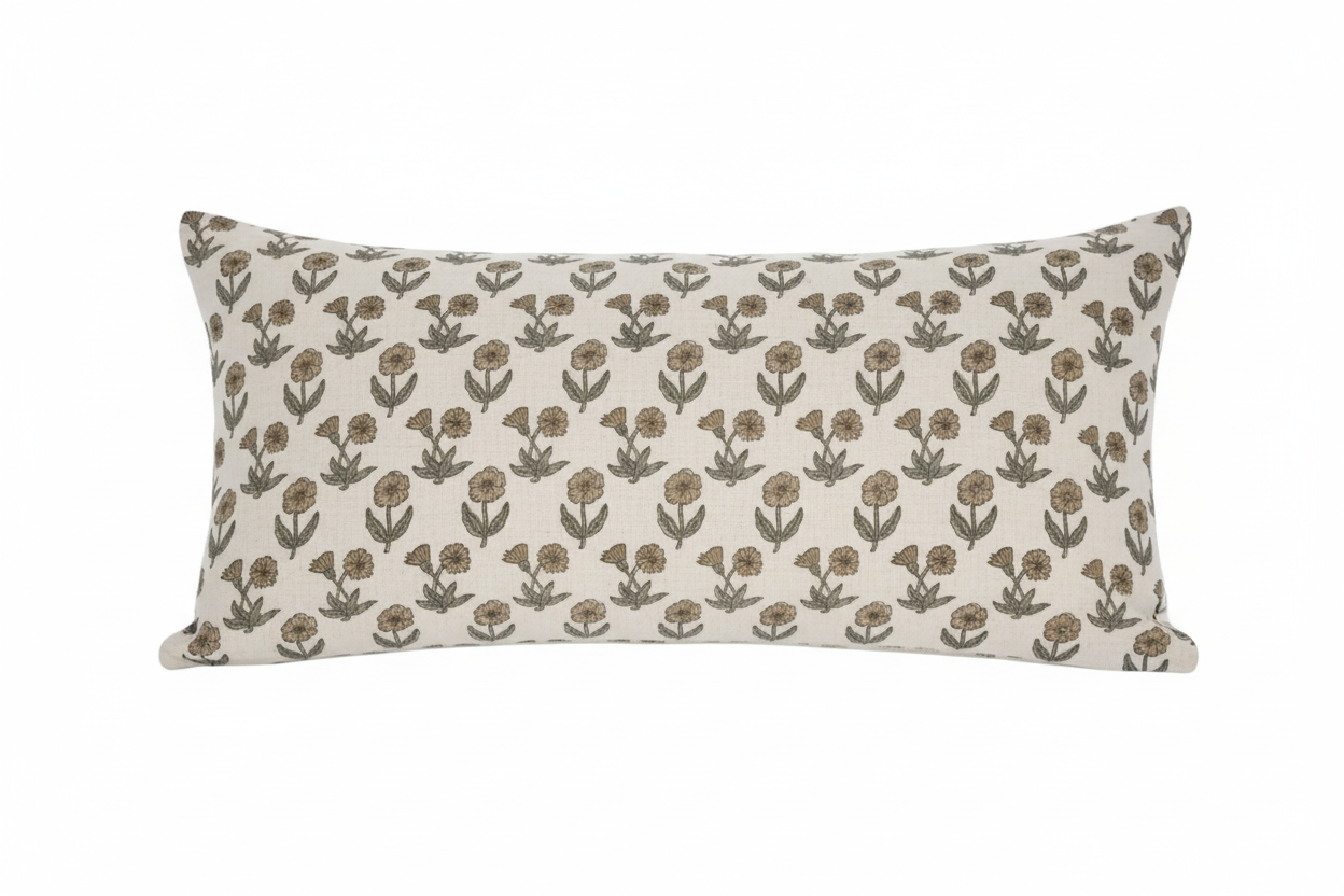 Amelia Ditsy Prints Warm White Pillow Cover 16" x 42" Double Sided Pillow Covers