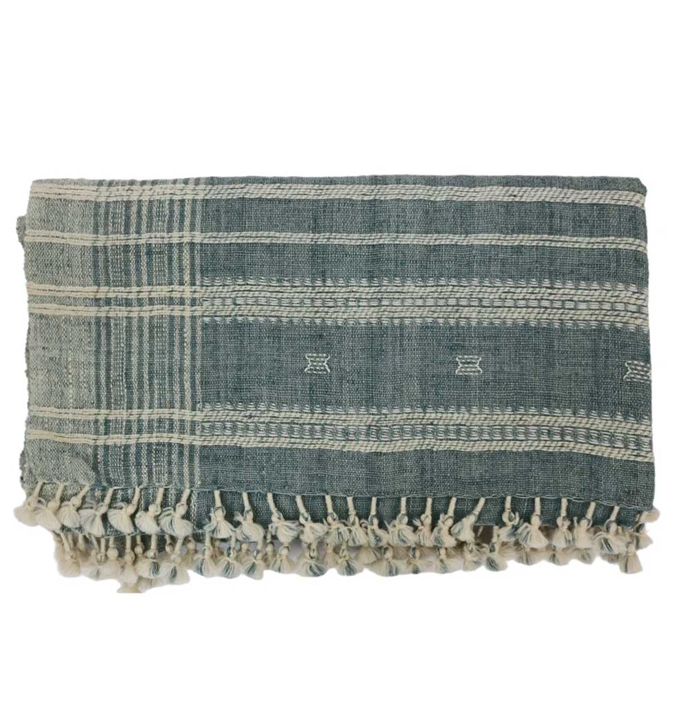 Handwoven Vintage Bhujodi Throw -  Washed Blue - 40" X 90"