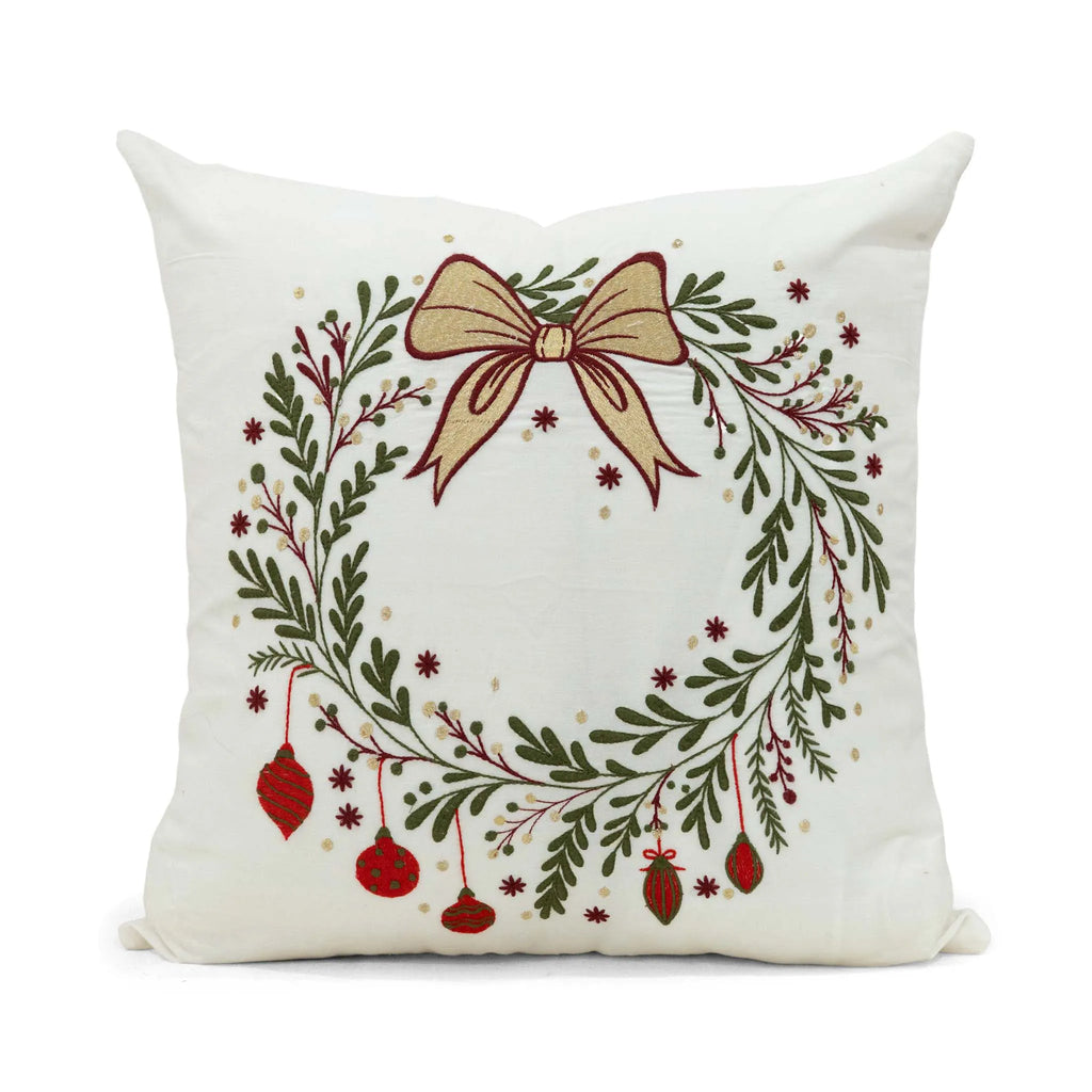 Holly Embroidered Pillow Cover