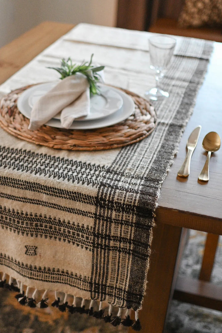Bhujodi Table Runner - Brown and Cream - Maple Village Lane