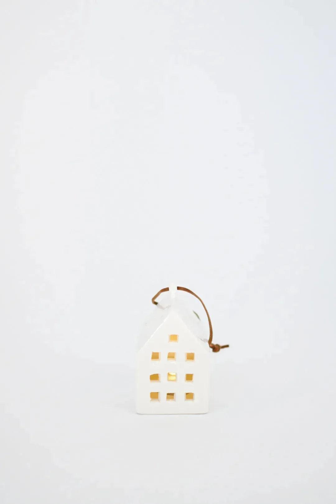 White Ceramic LED House Ornament, 4 Styles House 3 Home Decor