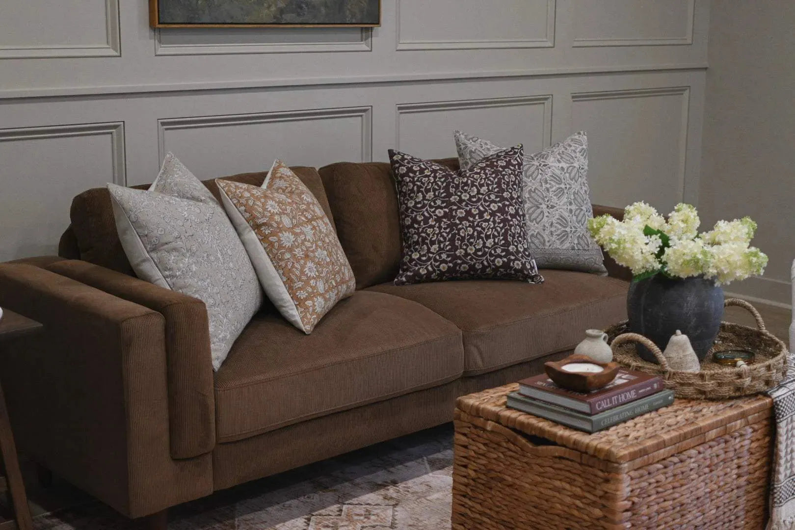 Cordelia Botanical Print Rosewood Pillow Cover Pillow Covers