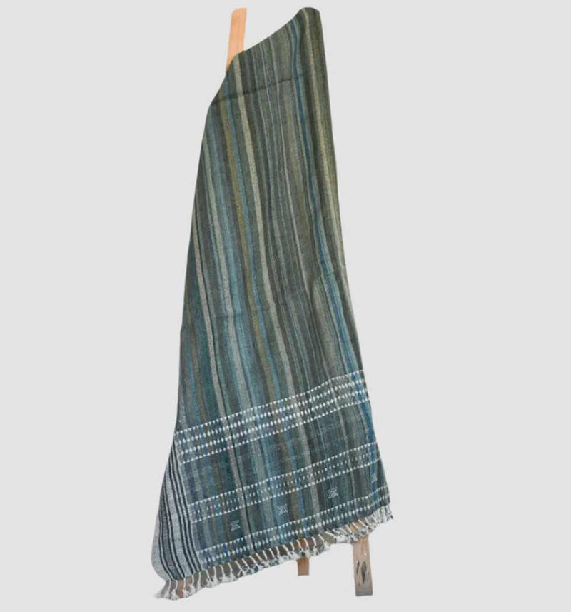 Bhujodi Handwoven Wool Throw Blanket – Earthy Blue-Green Handloom Throws