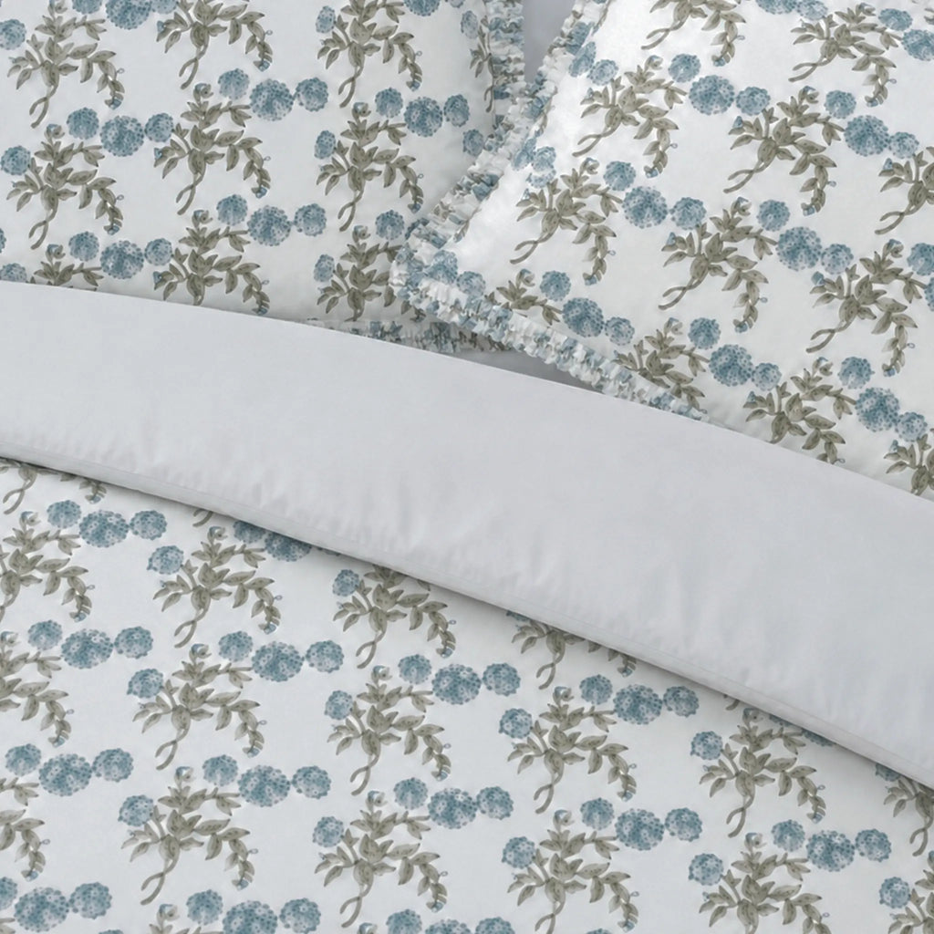 Tony Ice Blue Block Print Cotton Duvet Cover Set
