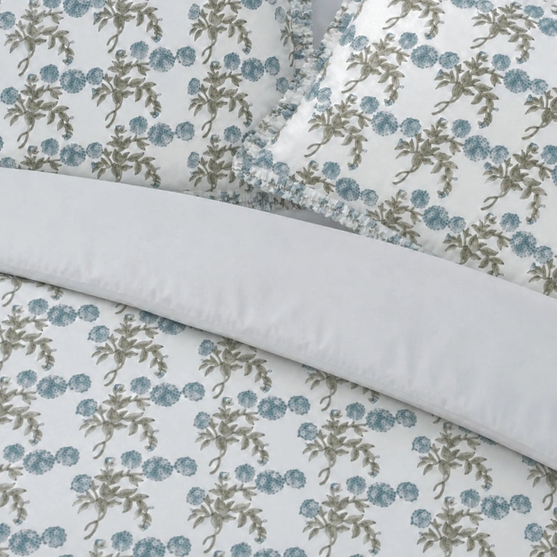 Tony Ice Blue Block Print Cotton Duvet Cover Set