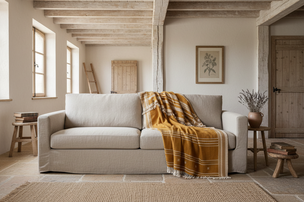 Bhujodi Handwoven Wool Throw Blanket – Golden Ochre