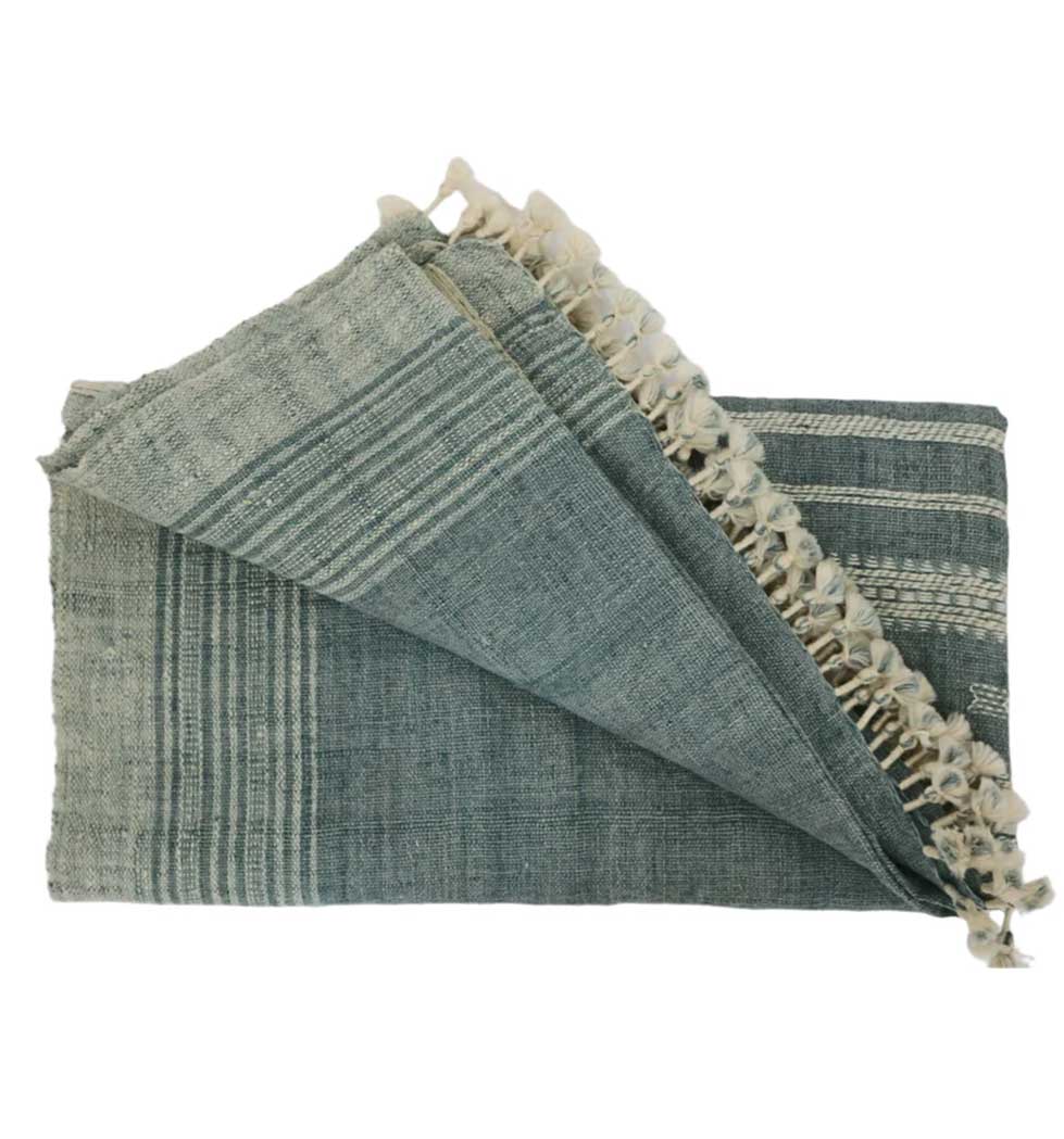 Handwoven Vintage Bhujodi Throw -  Washed Blue - 40" X 90"