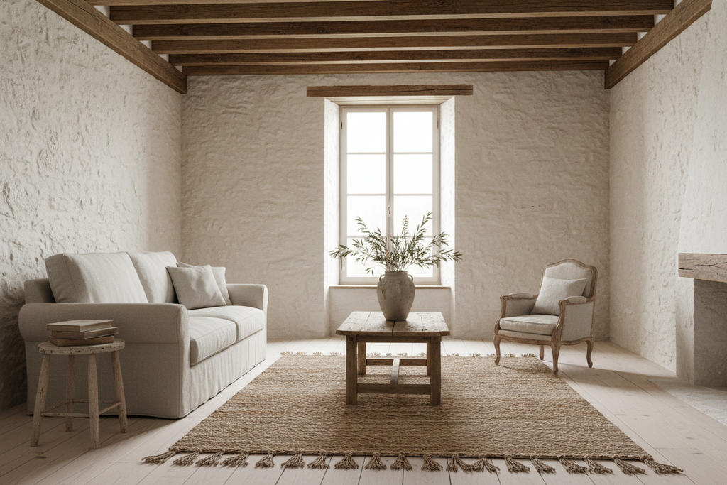 Brown woven rug with fringes on a white background