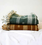 Handwoven Vintage Bhujodi Bed Throw Deep Olive Green