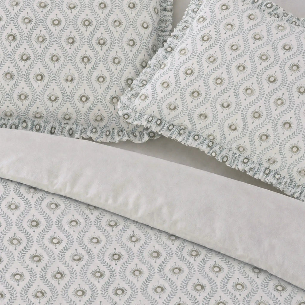Andrea Ice Blue Block Print Cotton Duvet Cover Set