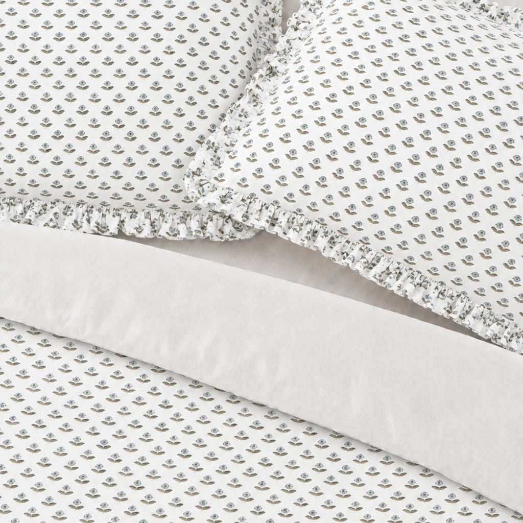 Freesia Ice Blue Block Print Cotton Duvet Cover Set