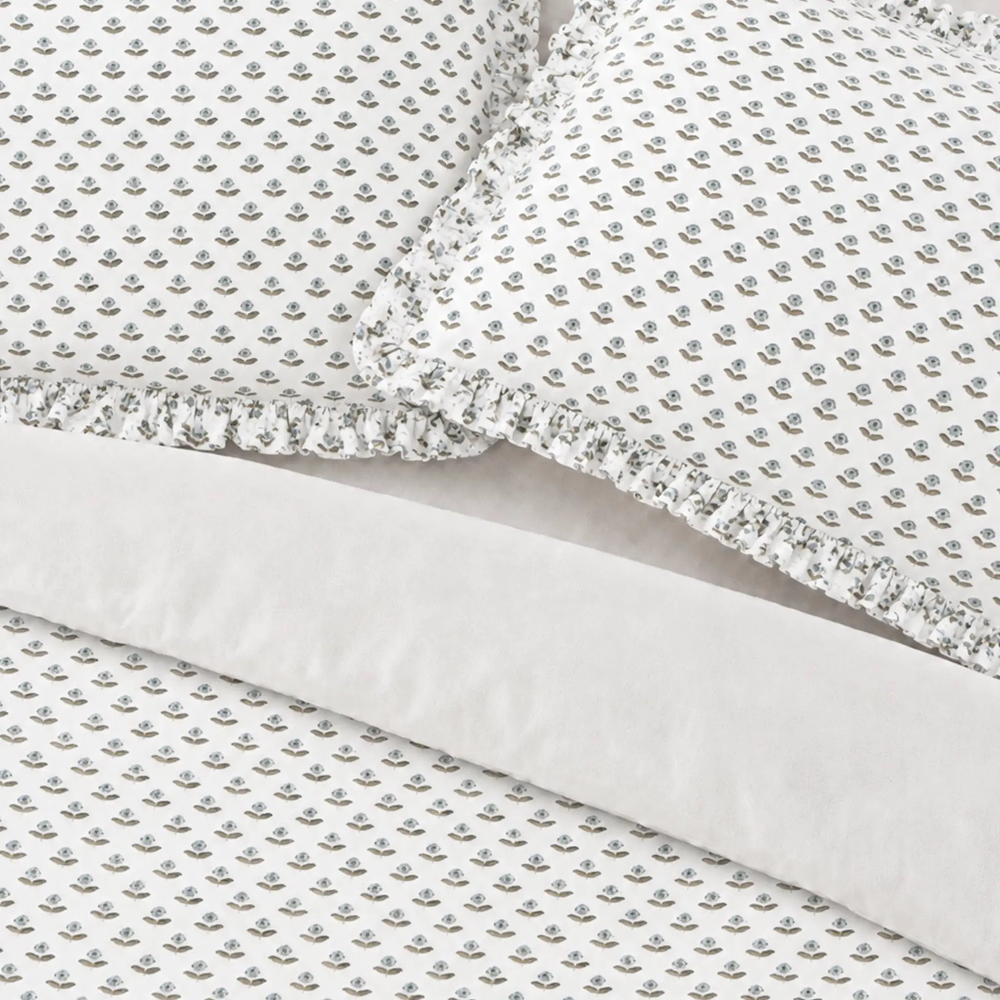Freesia Ice Blue Block Print Cotton Duvet Cover Set