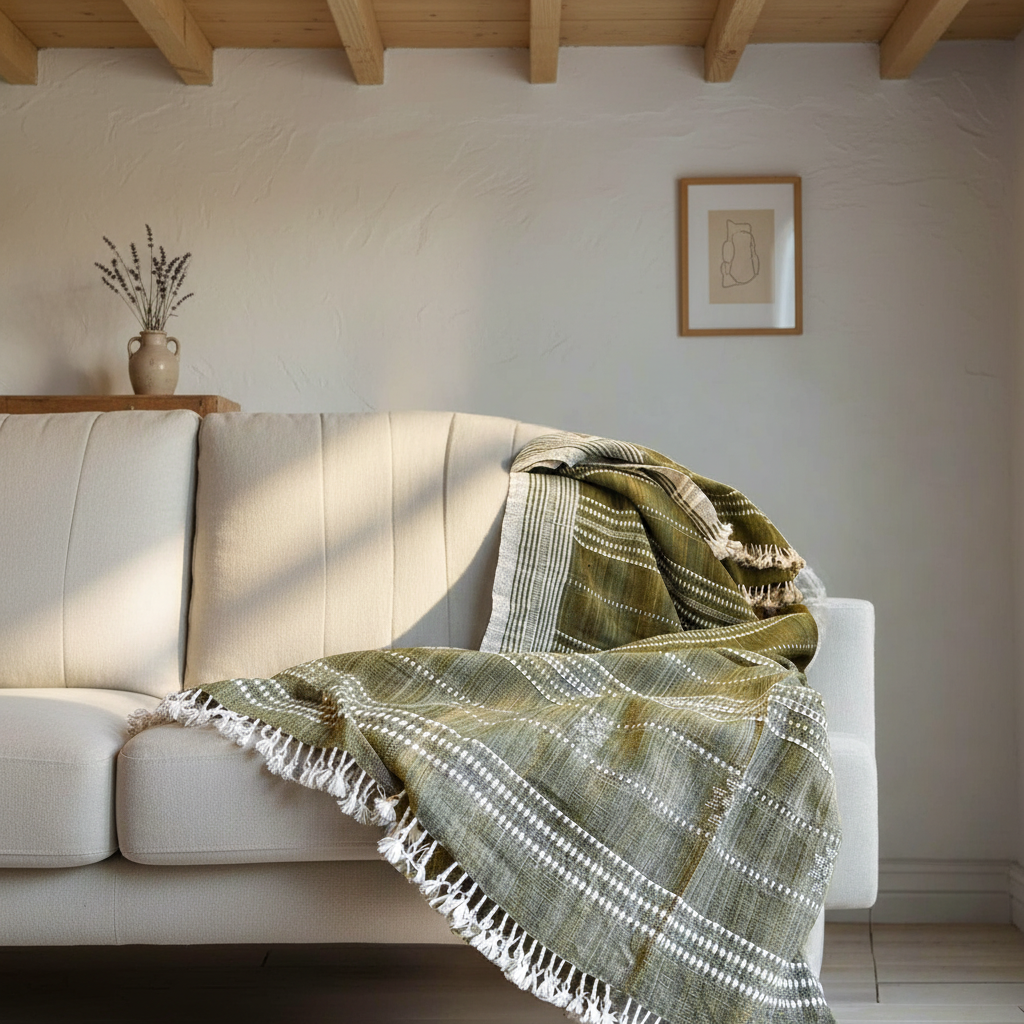 Bhujodi Handwoven Wool Sage Green Throw Blanket