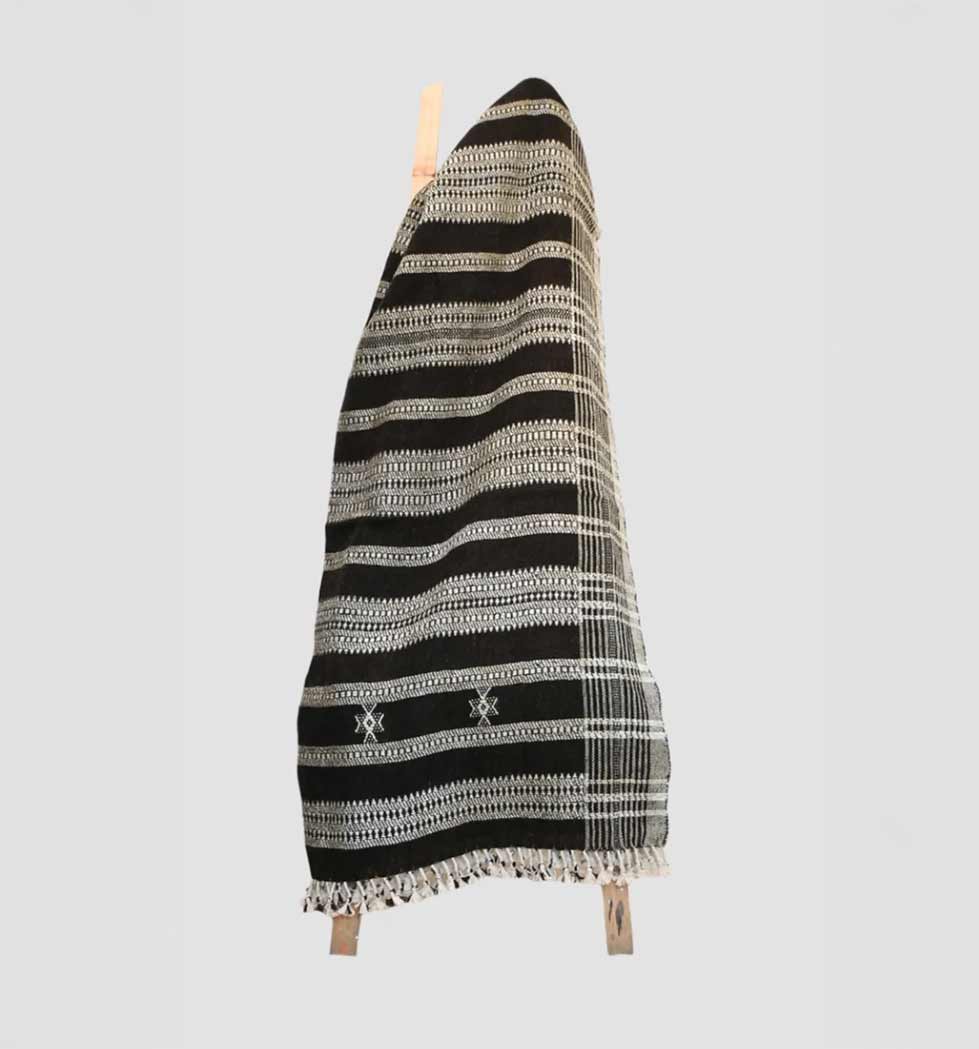 Handwoven Vintage Bhujodi Bed Throw -Black - 50" x 90"