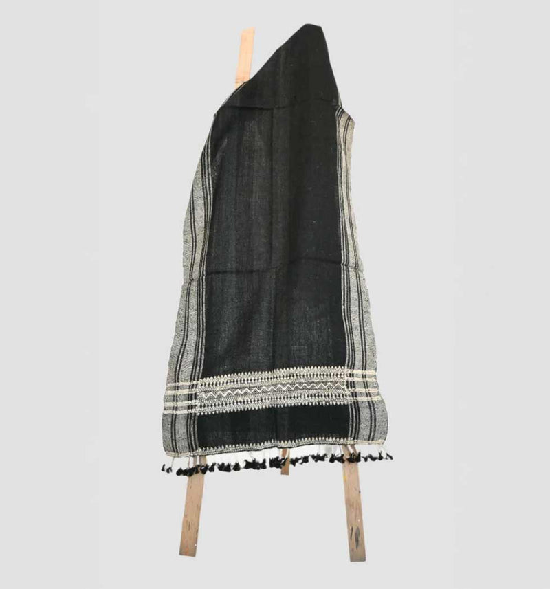 Handwoven Vintage Bhujodi Bed Throw -Black and Biege - 24" x 80" Handloom Throws