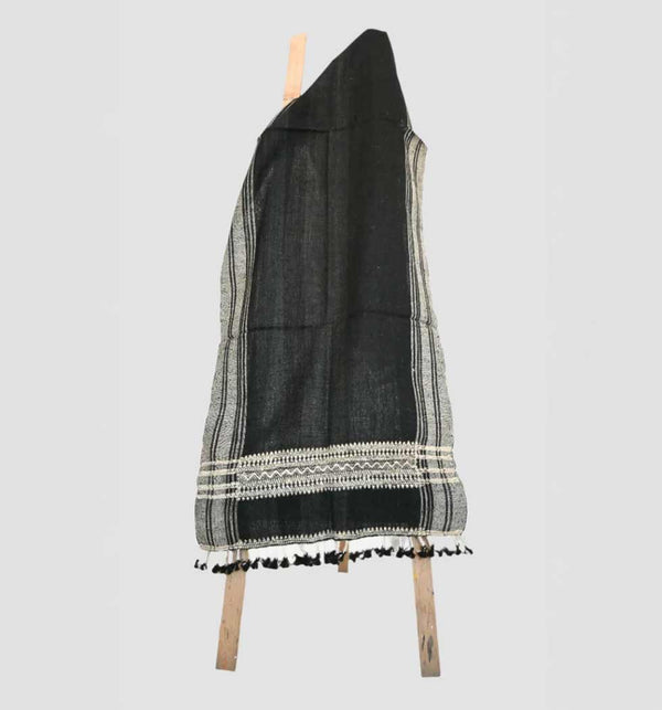 Handwoven Vintage Bhujodi Bed Throw -Black and Biege - 24