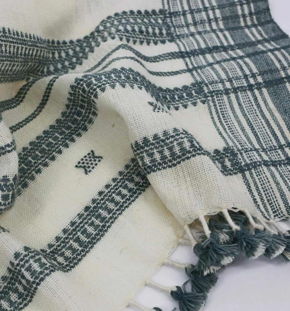 Handwoven Vintage Bhujodi Bed Throw - Azure - 40" x 90"