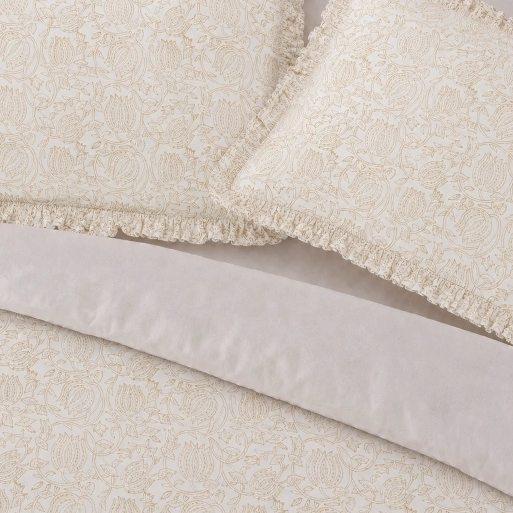 Vivienne Beige Block Print Cotton Duvet Cover Set
