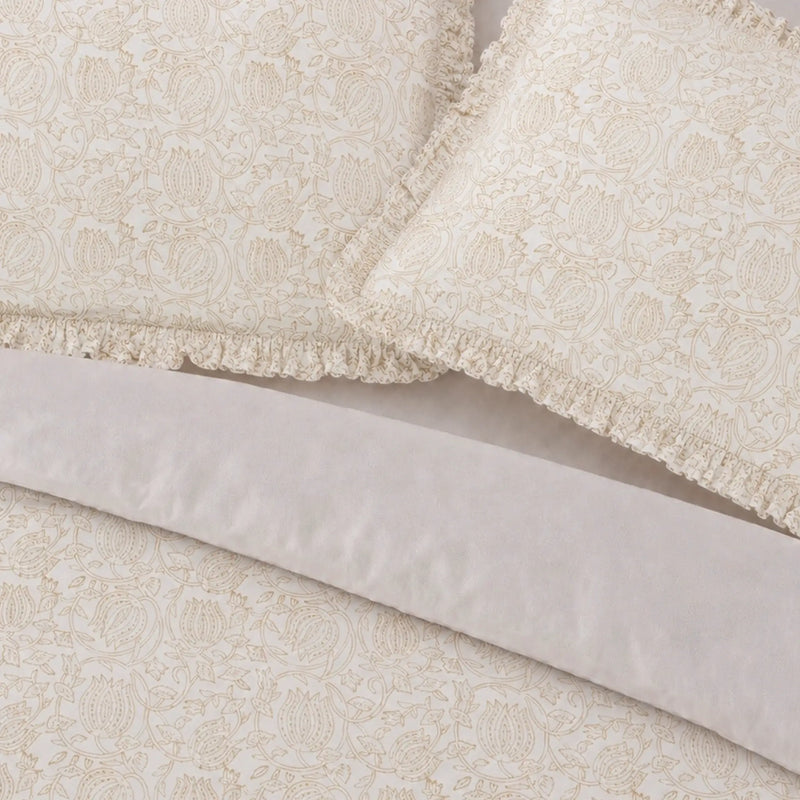 Vivienne Beige Block Print Cotton Duvet Cover Set