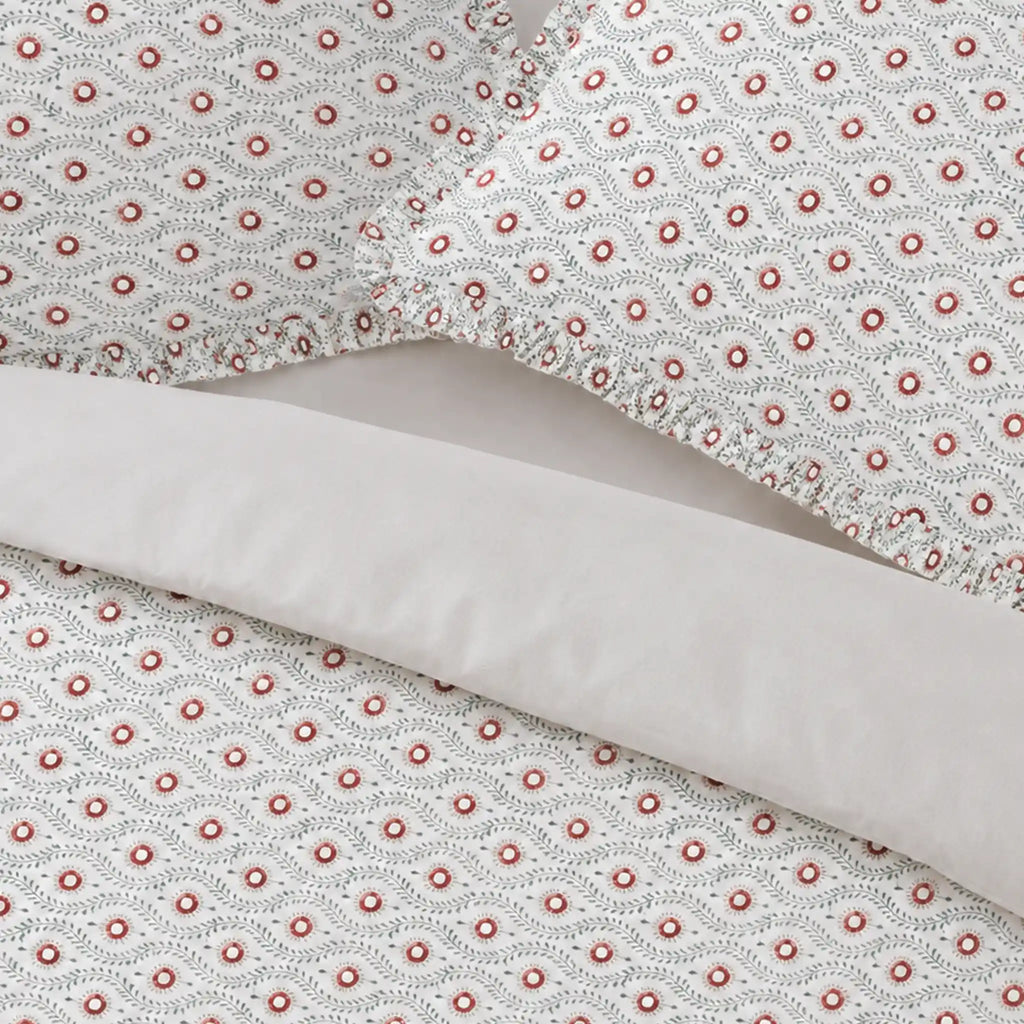 Andrea Red Block Print Cotton Duvet Cover Set