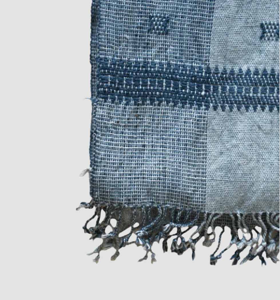 Handwoven Vintage Bhujodi Bed Throw -Slate Blue - 54" x 102" Handloom Throws