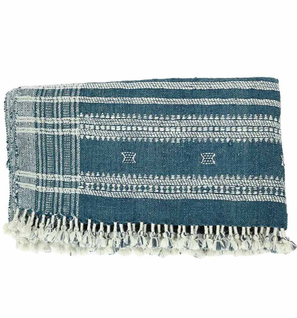 Handwoven Vintage Bhujodi Throw - Navy Blue - 40" X 90"